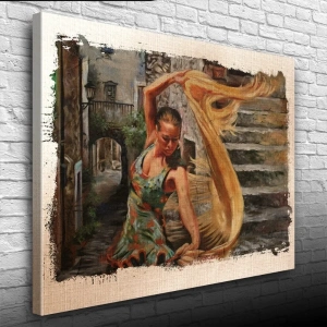 USLUCAN ALIŞVERİŞ Taş Merdivenlerde Dans Eden Kız Yağlıboya Kanvas Tablo 50 x 70