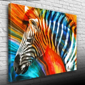 USLUCAN ALIŞVERİŞ Turuncu ve Mavi Tonlar Zebra Resmi Kanvas Tablo 50 x 70