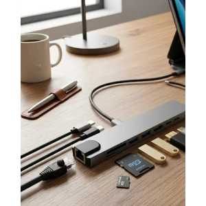 USLUCAN ALIŞVERİŞ Type C Çoklu Port Hub 8 Port USB HDMI SD Kart Ethernet Adaptör