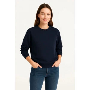 USLUCAN ALIŞVERİŞ Üç İplik Düz Bisiklet Yaka SweatShirt - Lacivert