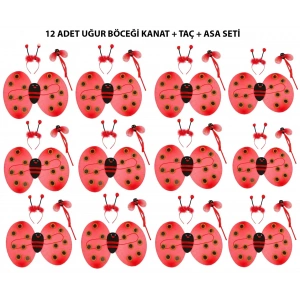 USLUCAN ALIŞVERİŞ Uğur Böceği Kostüm Seti - Kanat, Taç, Asa 12 Adet