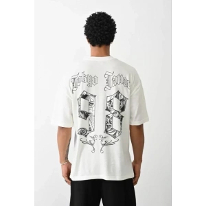 USLUCAN ALIŞVERİŞ Unisex Baskılı Oversize T-Shirt - Beyaz