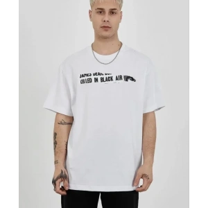 USLUCAN ALIŞVERİŞ Unisex Bisiklet Yaka Baskılı Oversize T-Shirt - Beyaz