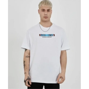 USLUCAN ALIŞVERİŞ Unisex Bisiklet Yaka Baskılı Oversize T-Shirt - Beyaz