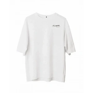 USLUCAN ALIŞVERİŞ Unisex Bisiklet Yaka Baskılı Oversize T-Shirt - Beyaz