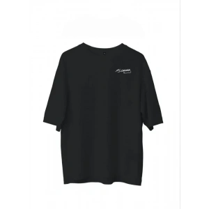 USLUCAN ALIŞVERİŞ Unisex Bisiklet Yaka Baskılı Oversize T-Shirt - Siyah