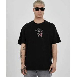 USLUCAN ALIŞVERİŞ Unisex Bisiklet Yaka Baskılı Oversize T-Shirt - Siyah
