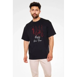 USLUCAN ALIŞVERİŞ Unisex Bisiklet Yaka Baskılı Oversize T-Shirt - Siyah