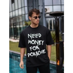 USLUCAN ALIŞVERİŞ Unisex Bisiklet Yaka Baskılı Oversize T-Shirt - Siyah