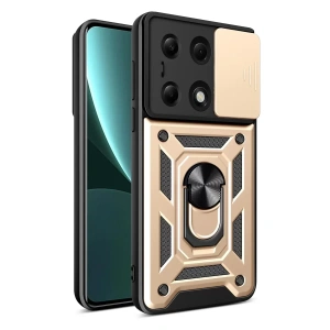 USLUCAN ALIŞVERİŞ Xiaomi Poco M6 Pro 4G Kılıf Pars Lens Yüzüklü Silikon - Gold
