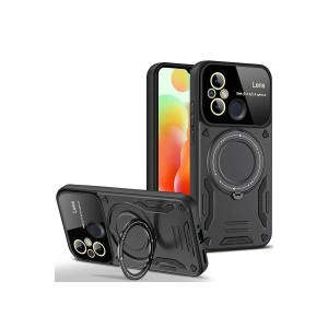 USLUCAN ALIŞVERİŞ Xiaomi Redmi 12C Kılıf Joy Lens Standlı Kapak - Siyah