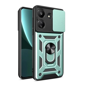 USLUCAN ALIŞVERİŞ Xiaomi Redmi 13C Kılıf Pars Lens Yüzüklü Silikon - Yeşil