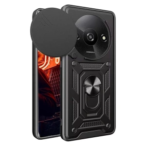 USLUCAN ALIŞVERİŞ Xiaomi Redmi A3 4G Kılıf Pars Lens Yüzüklü Silikon - Siyah