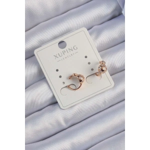 USLUCAN ALIŞVERİŞ Xuping Rose Renk Zirkon Taşlı Bombeli Topçuk Earcuff Küpe