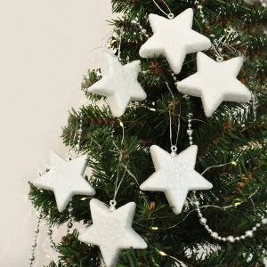 USLUCAN ALIŞVERİŞ Yılbaşı Ağaç Süsü Simli Beyaz Yıldız 6lı