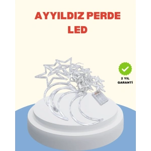 USLUCAN ALIŞVERİŞ Yıldız Ay Tasarımlı Prizli Perde LED Işık İç Mekan Dekoru