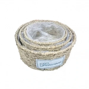 USLUCAN ALIŞVERİŞ Yuvarlak Doğal Hasır Saksı Seti - 3lü