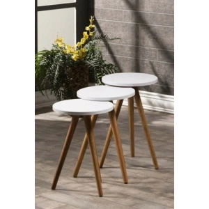 USLUCAN ALIŞVERİŞ Zigon Sehpa 3 Lü Ahşap Orjinal Torna Ayak Beyaz