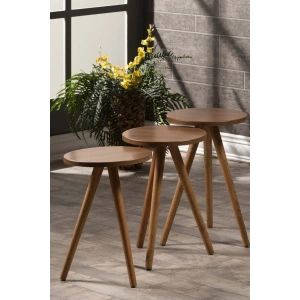 USLUCAN ALIŞVERİŞ Zigon Sehpa 3 Lü Ahşap Orjinal Torna Ayak Ceviz 1011