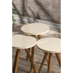 USLUCAN ALIŞVERİŞ Zigon Sehpa 3 Lü Ahşap Orjinal Torna Ayak Krem