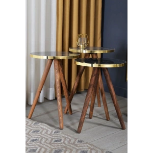 USLUCAN ALIŞVERİŞ Zigon Sehpa 3lü Ahşap Torna Ayak Altın Bendir 2098