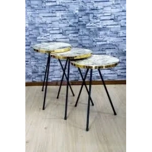 USLUCAN ALIŞVERİŞ Zigon Sehpa 3lü Altın Efes Siyah Metal Ayak