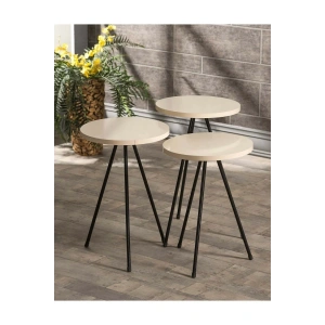 USLUCAN ALIŞVERİŞ Zigon Sehpa 3 Lü Metal Ayak Krem