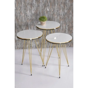 USLUCAN ALIŞVERİŞ Zigon Sehpa Çift Gold Beyaz Tel