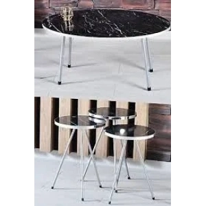 USLUCAN ALIŞVERİŞ Zigon Sehpa Elips Gümüş Metal Ayak Gümüş Bendir Set