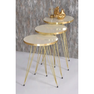 USLUCAN ALIŞVERİŞ Zigon Sehpa Gold Krem Tel