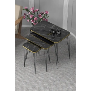 USLUCAN ALIŞVERİŞ Zigon Sehpa Kr Çift Bendir Tel Siyah Ayak