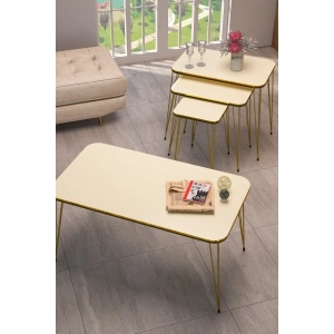 USLUCAN ALIŞVERİŞ Zigon Sehpa Kr Ve Orta Sehpa Kr Set Çift Gold Krem Tel 1114