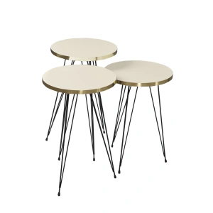 USLUCAN ALIŞVERİŞ Zigon Sehpa Siyah Tel Ayak Altın Krem 1051