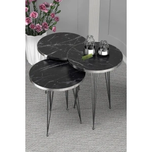 USLUCAN ALIŞVERİŞ Zigon Sehpa Siyah Tel Ayak Gümüş Bendir