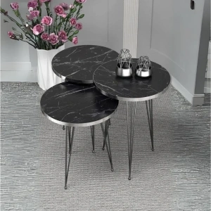 USLUCAN ALIŞVERİŞ Zigon Sehpa Siyah Tel Ayak Gümüş Bendir 1089