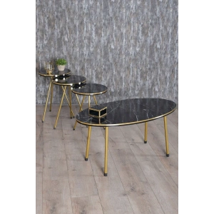 USLUCAN ALIŞVERİŞ Zigon Sehpa Ve Orta Sehpa Elips Set Çift Gold Bendir Metal