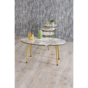 USLUCAN ALIŞVERİŞ Zigon Sehpa Ve Orta Sehpa Elips Set Çift Gold Efes Metal