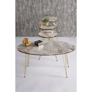 USLUCAN ALIŞVERİŞ Zigon Sehpa ve Orta Sehpa Elips Set Çift Gold Efes Tel