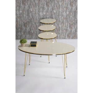 USLUCAN ALIŞVERİŞ Zigon Sehpa Ve Orta Sehpa Elips Set Çift Gold Krem Tel Ayak