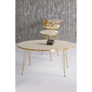 USLUCAN ALIŞVERİŞ Zigon Sehpa Ve Orta Sehpa Elips Set Gold Krem Tel