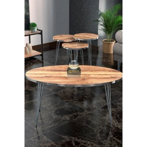 USLUCAN ALIŞVERİŞ Zigon Sehpa Ve Orta Sehpa Elips Set Gümüş Ceviz Tel