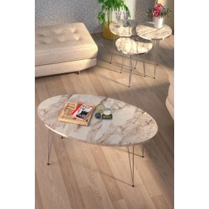 USLUCAN ALIŞVERİŞ Zigon Sehpa Ve Orta Sehpa Elips Set Gümüş Efes Tel