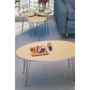 USLUCAN ALIŞVERİŞ Zigon Sehpa Ve Orta Sehpa Elips Set Gümüş Krem Tel