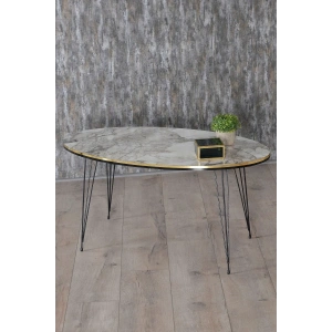 USLUCAN ALIŞVERİŞ Zigon Sehpa Ve Orta Sehpa Elips Set Siyah Tel Ayak Çift Altın Efes