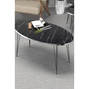 USLUCAN ALIŞVERİŞ Zigon Sehpa Ve Orta Sehpa Elips Set Siyah Tel Ayak Gümüş Bendir