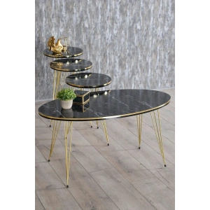 USLUCAN ALIŞVERİŞ Zigon Sehpa Ve Orta Sehpa Elips Set Tel Ayak Çift Gold Bendir