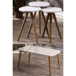 USLUCAN ALIŞVERİŞ Zigon Sehpa Ve Orta Sehpa Set Ahşap Kr Torna Beyaz