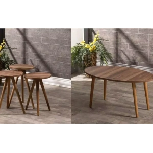 USLUCAN ALIŞVERİŞ Zigon Sehpa Ve Orta Sehpa Set Ahşap Torna Elips Ceviz