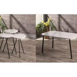 USLUCAN ALIŞVERİŞ Zigon Sehpa Ve Orta Sehpa Set Kr Metal Beyaz