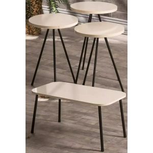 USLUCAN ALIŞVERİŞ Zigon Sehpa  Ve Orta Sehpa Set Kr Metal Krem